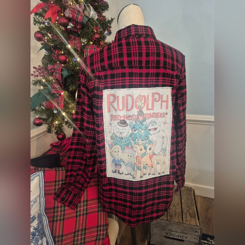 Upcycled Flannel- Vintage Rudolph